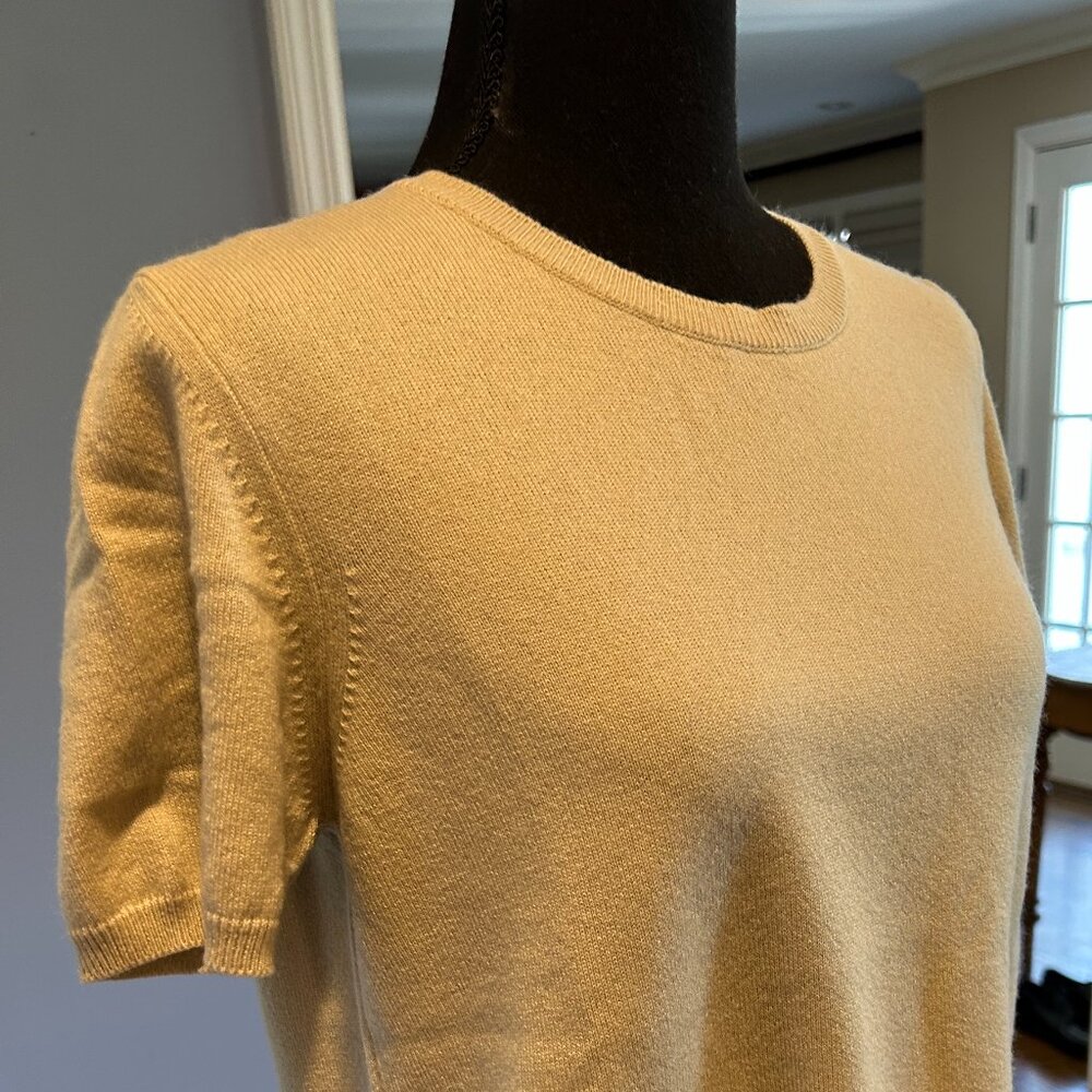 Malo Cashmere Sweater Short Sleeve Yellow Crewneck, Italy, Women's Large